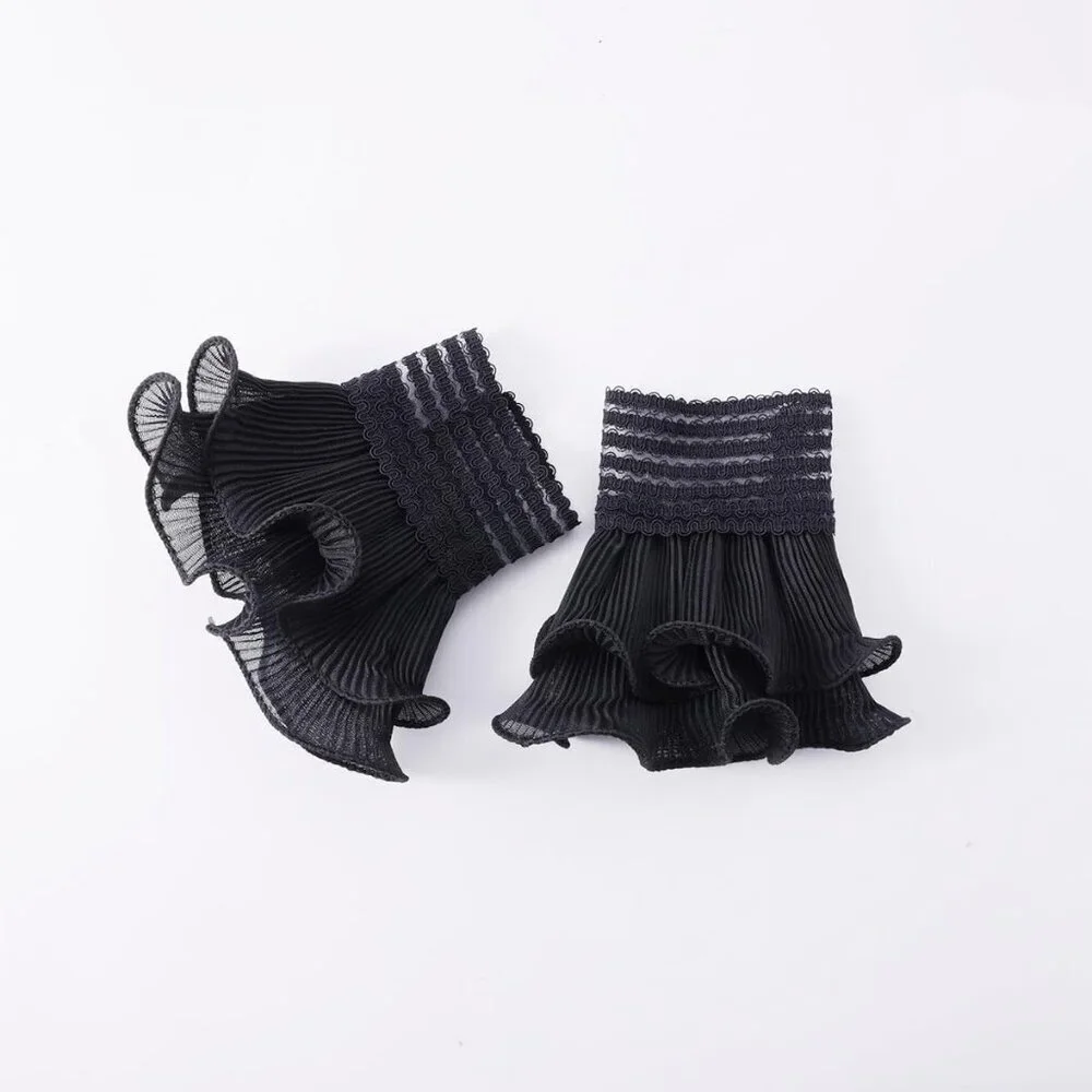 Women's Flared Sleeves Black Elastic Bracelet Wrist Cuffs Gloves Wedding Party